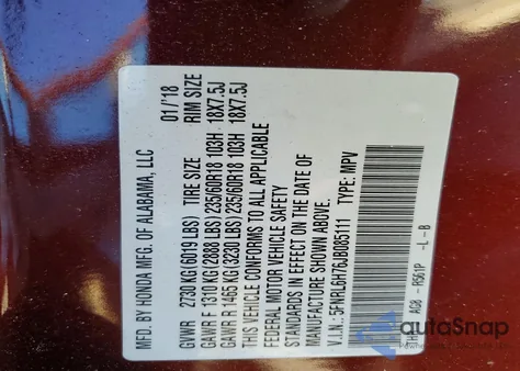 2018 Honda Odyssey Exl from USA, damaged, VIN 5FNRL6H76JB085111